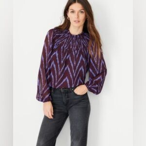 Ann Taylor Ikat Smocked Popover Blouse Top. Plum. PL.